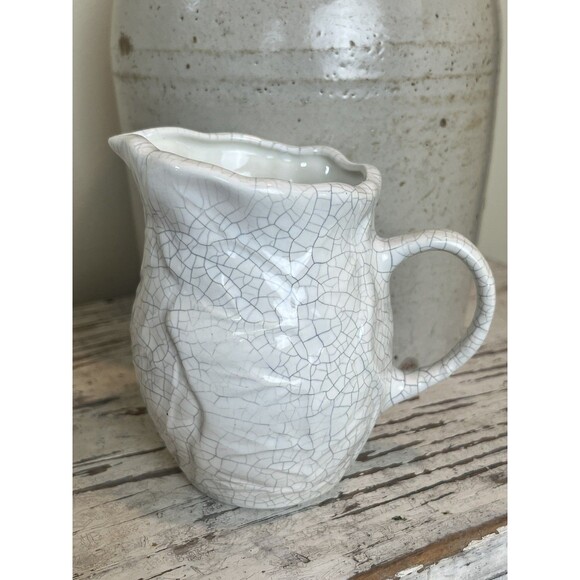 Vintage Set Of White Crackled Crazed Cabbage Leaf: Tureen, Creamer & Sugar Bowl - Picture 6 of 10